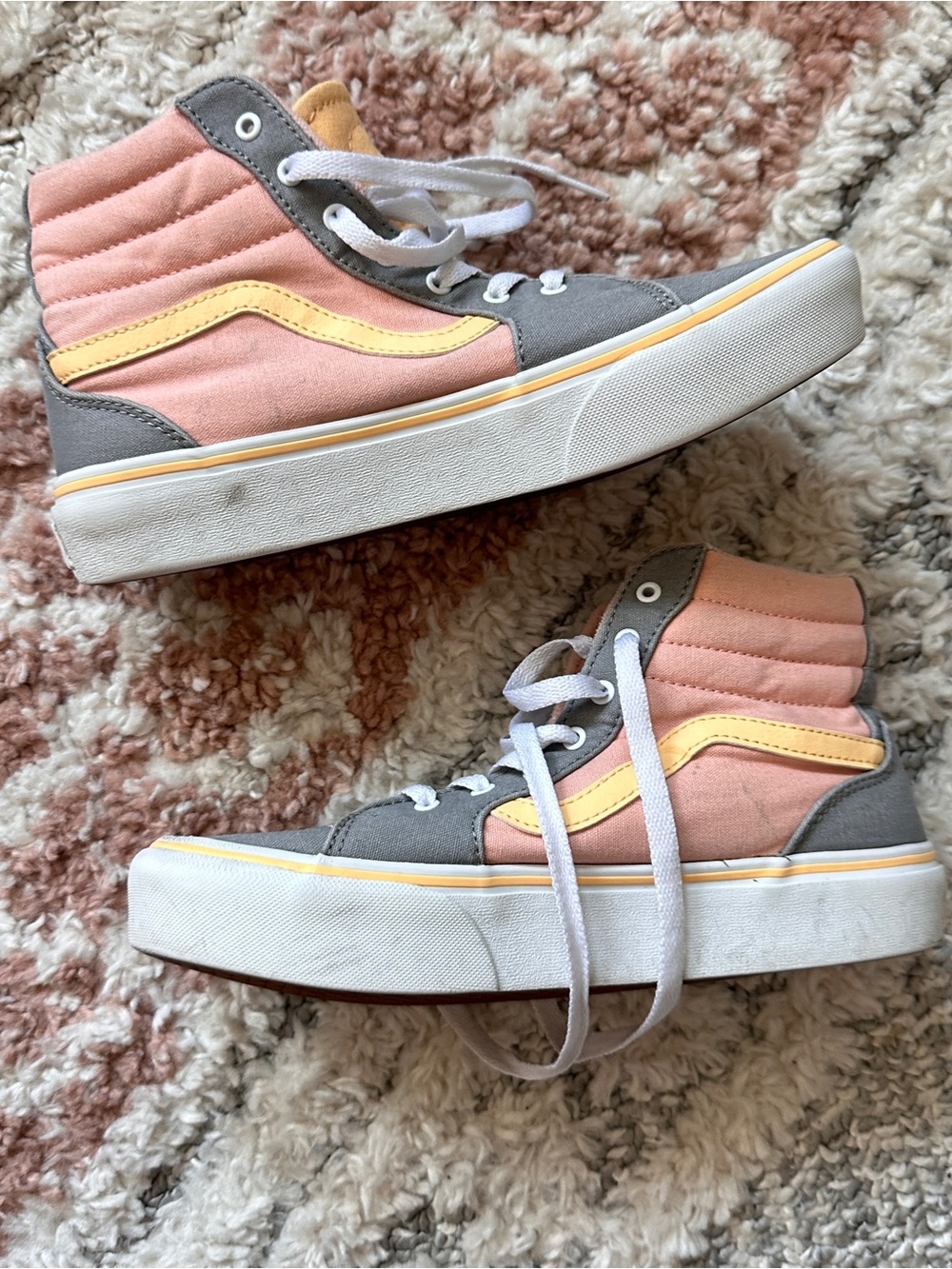 🍑 Vans 🍑 Retro Y2K Women's High-Top Platform Sneakers Pastel Peach Gray Yellow - Picture 2 of 9